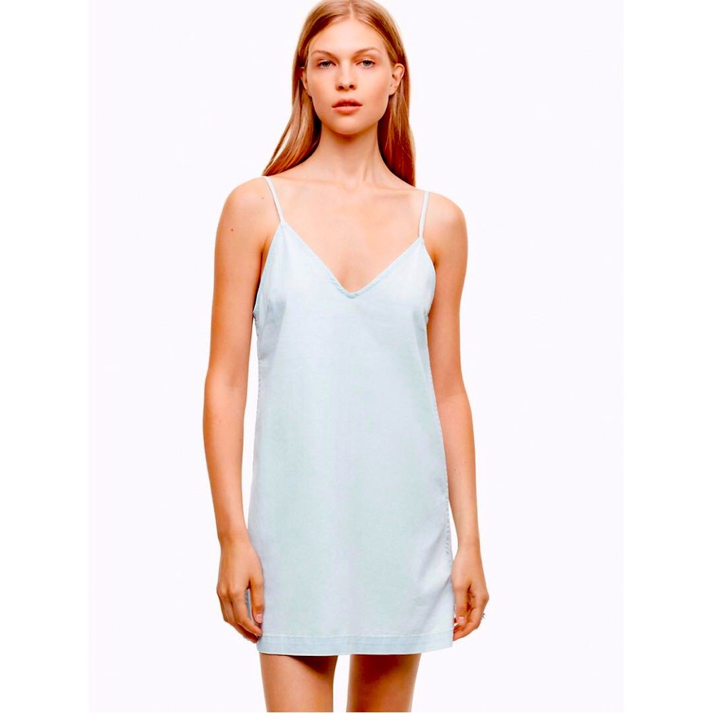 Aritzia Wilfred Free Vivienne Denim Light Blue Mini Slip Dress- Small